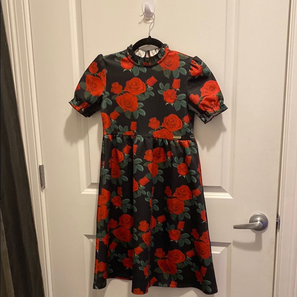 Nicole Miller Black and Red Floral Kids Dress